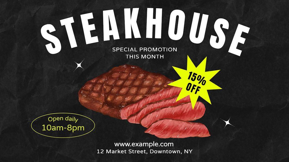 Steakhouse restaurant blog banner template, editable text