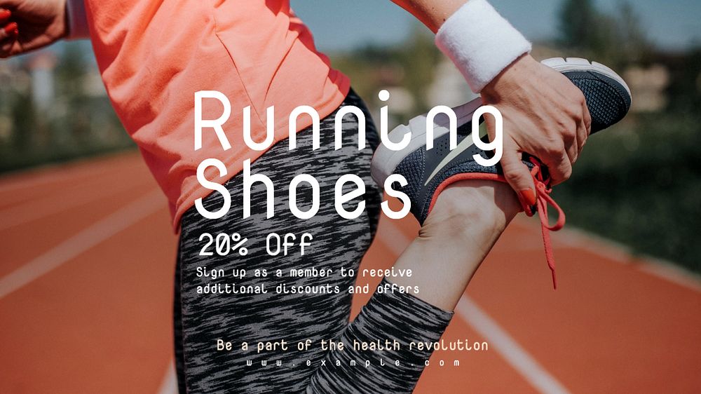 Running shoes sale  blog banner template, editable text