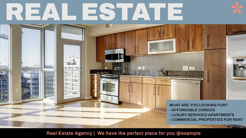 real estate  blog banner template, editable text