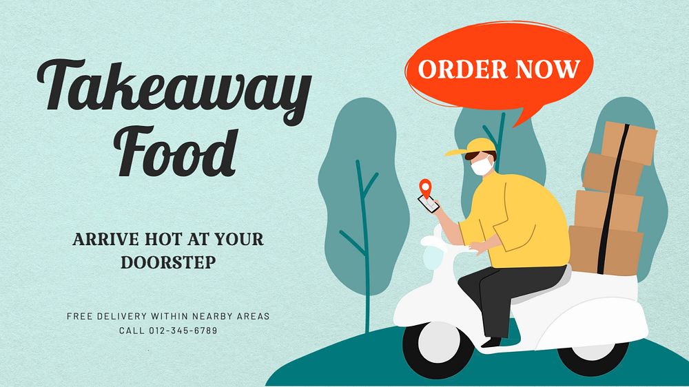 Takeaway food blog banner template, editable text