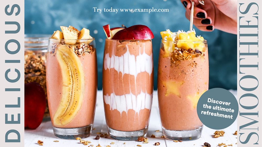 Delicious smoothies  blog banner template, editable text