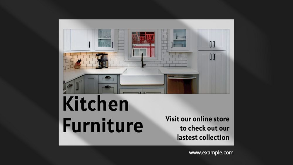 Kitchen furniture  blog banner template, editable text