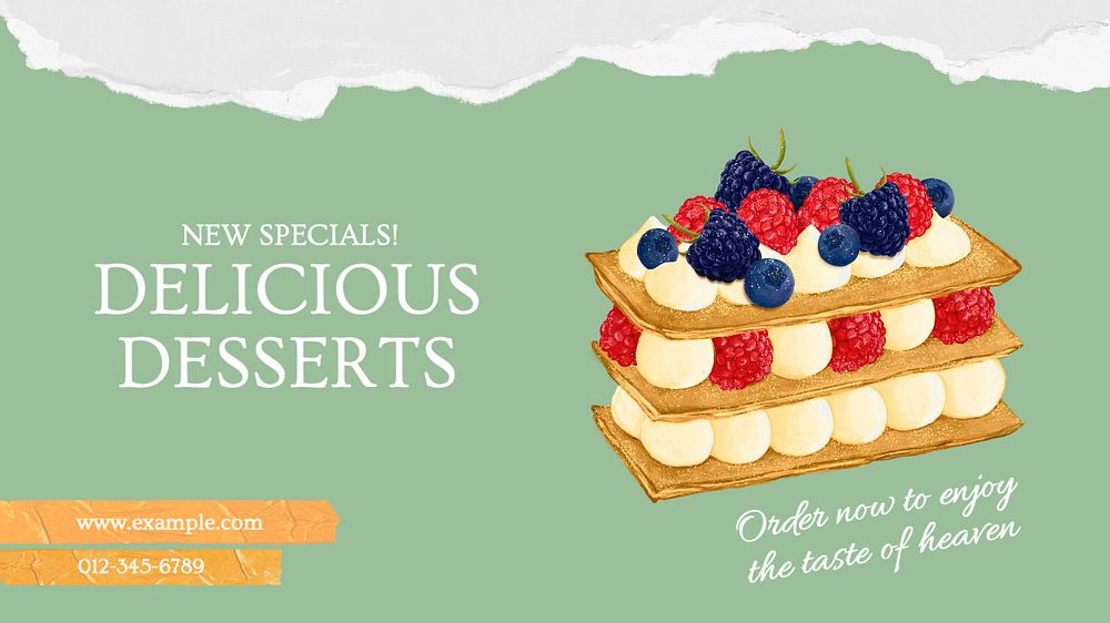 Delicious dessert  blog banner template, editable text