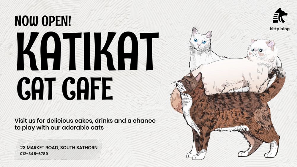 Cat cafe  blog banner template, editable text