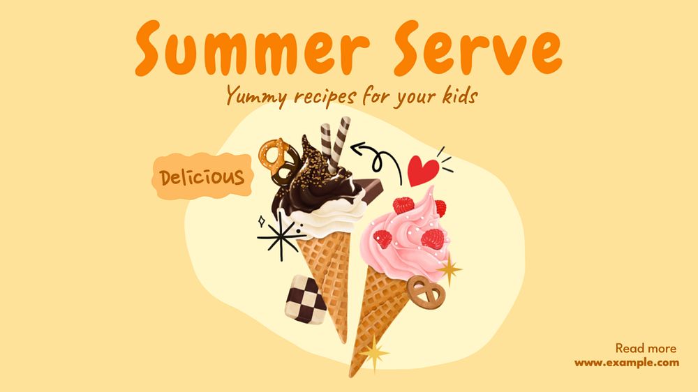 Summer recipe  blog banner template, editable text