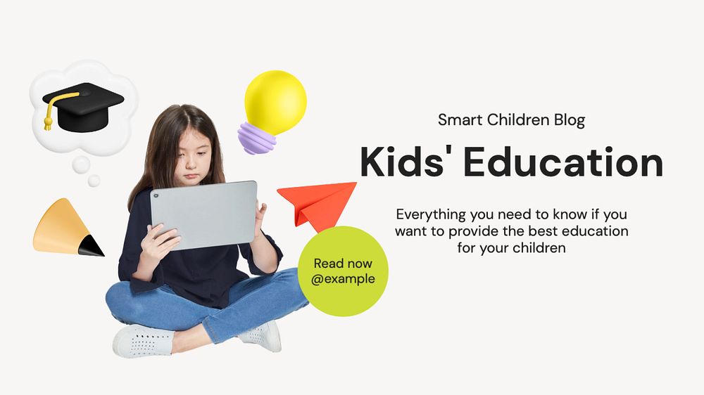 Kids education  blog banner template, editable text