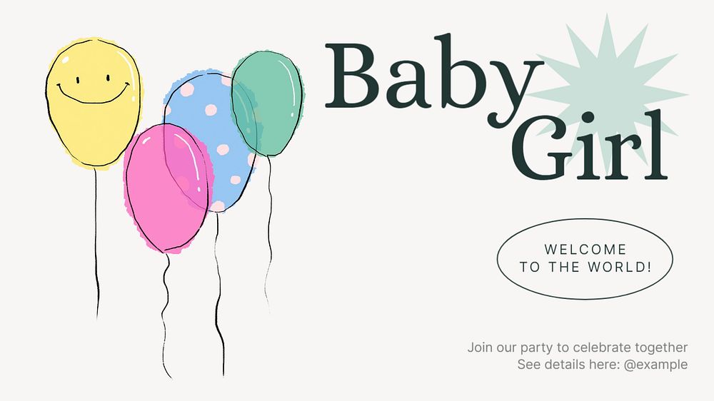 Baby girl party  blog banner template, editable text