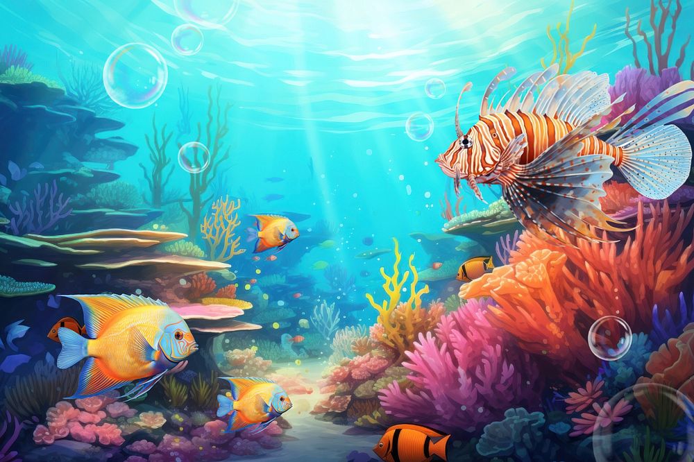 Aesthetic coral reef background, underwater environment digital painting