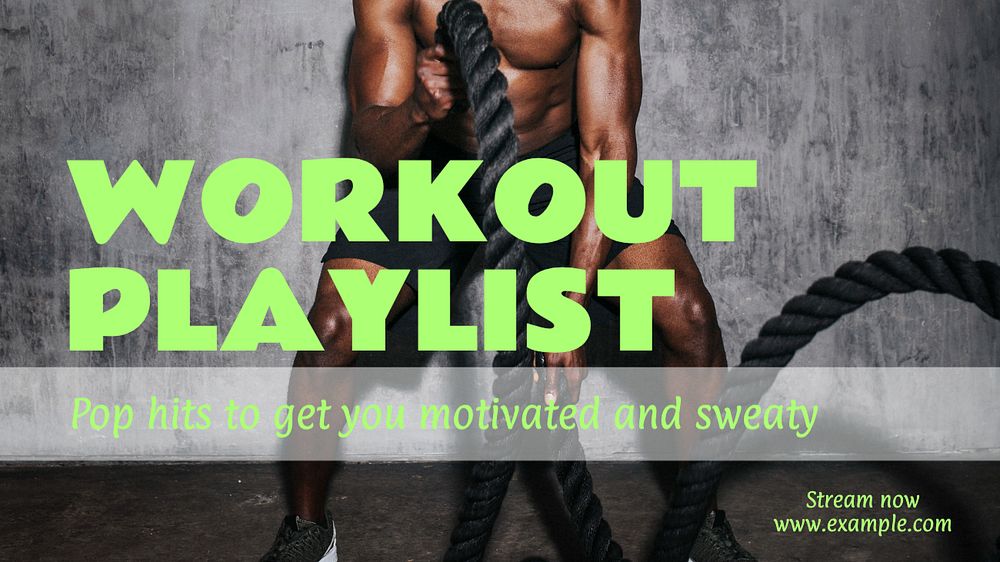 Workout playlist blog banner template, editable text