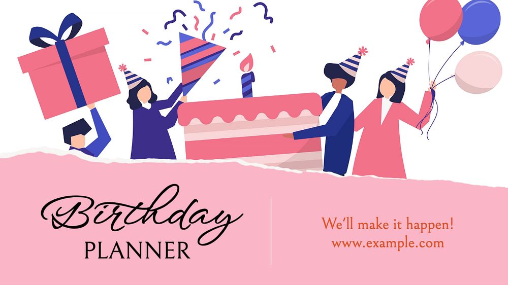 Birthday planner blog banner template, editable text