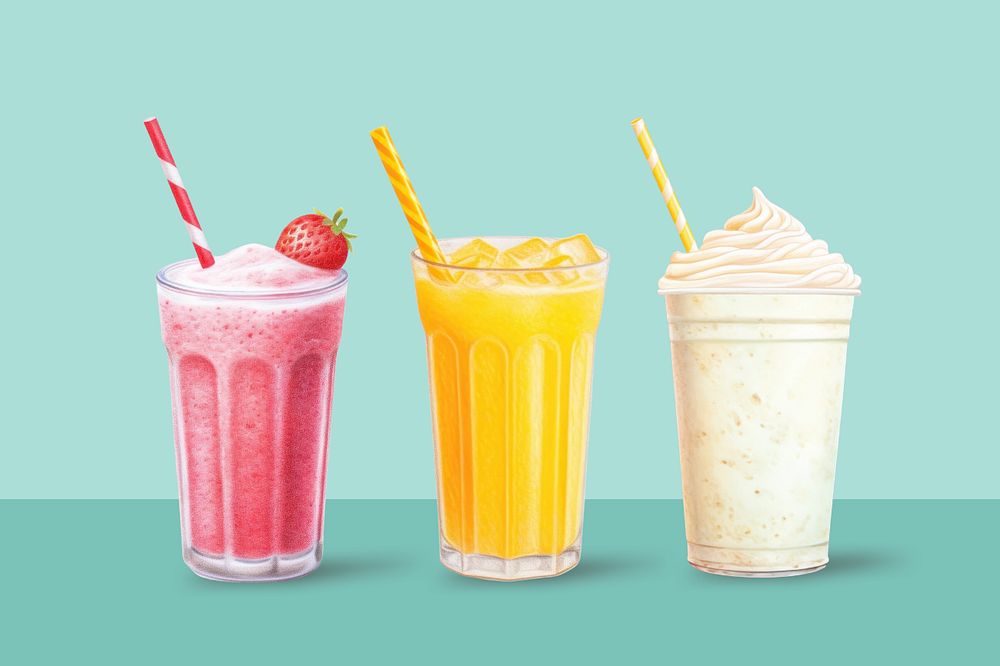 Colorful smoothies background, aesthetic food digital paint