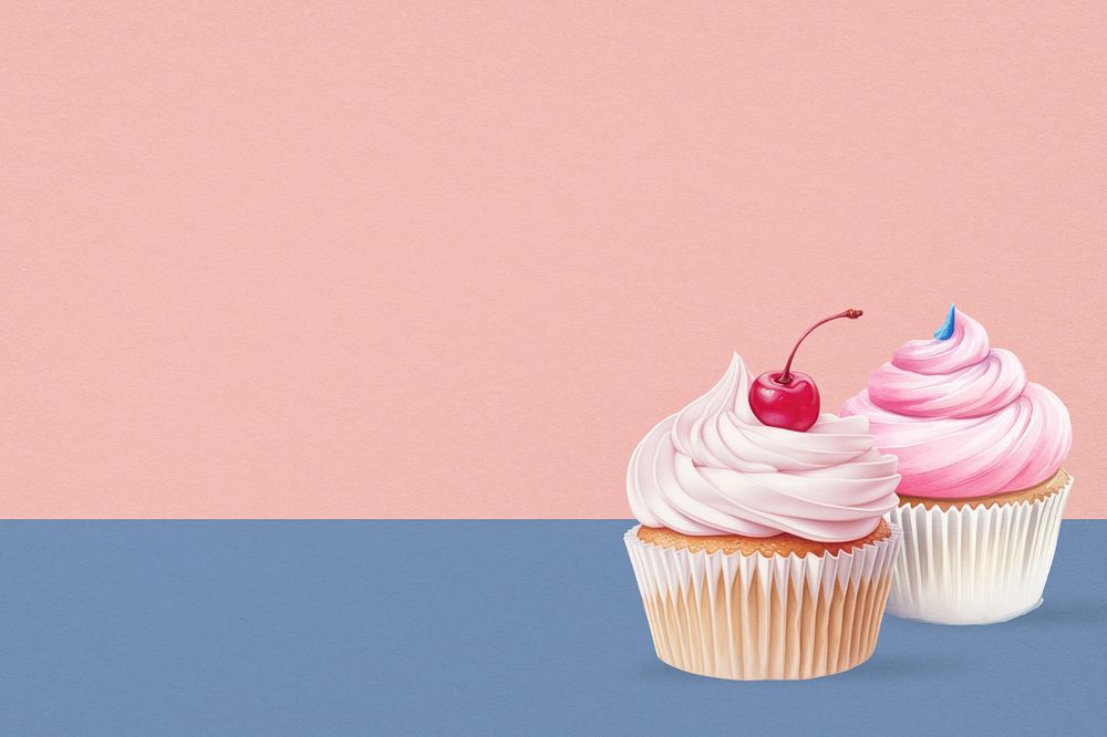 Pink cupcakes background, aesthetic food digital paint