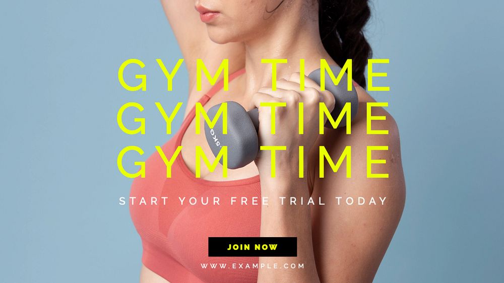 Gym time blog banner template, editable text