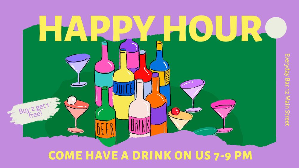 Happy hour  blog banner template, editable text