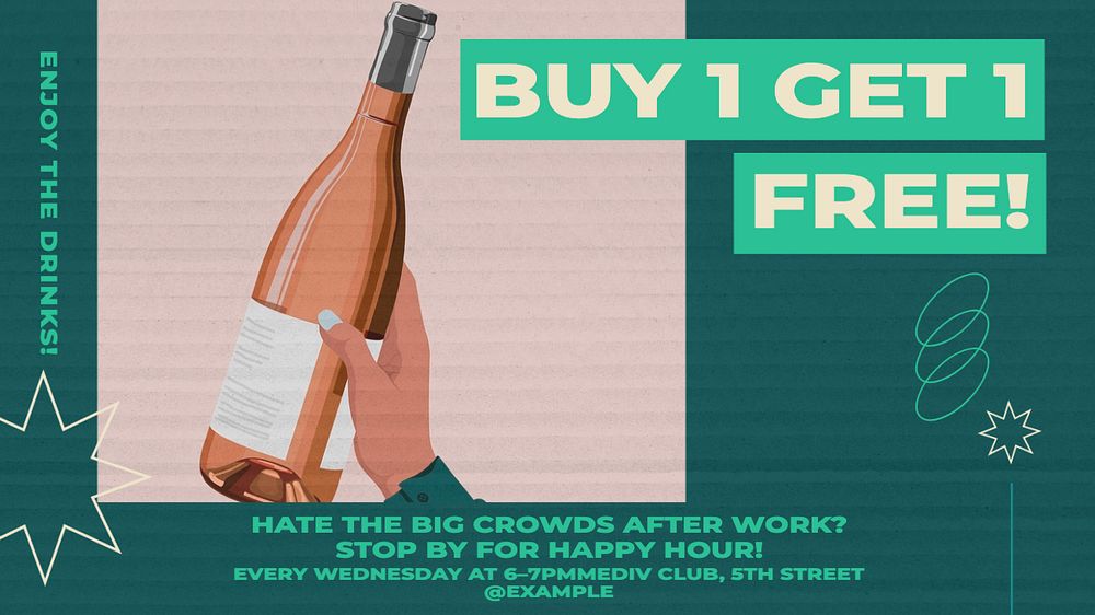 Happy Hour  blog banner template, editable text