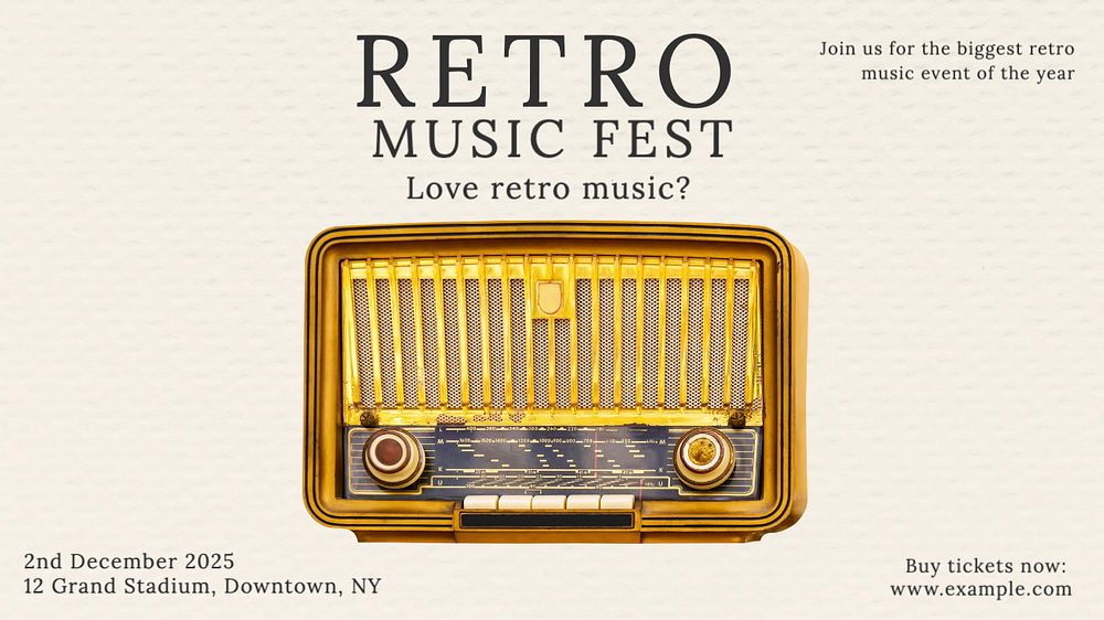 Retro music festival  blog banner template, editable text