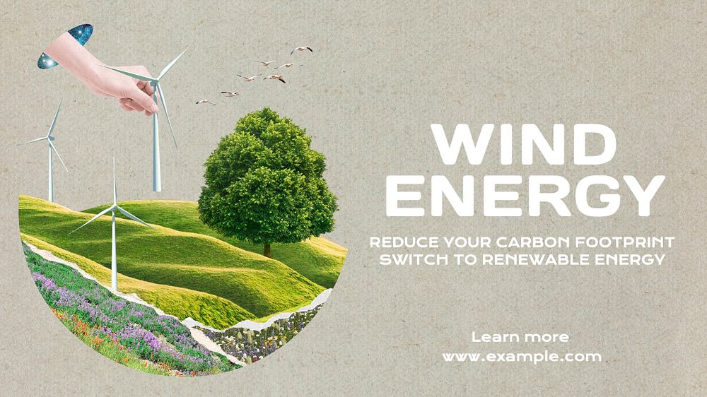 Wind energy  blog banner template, editable text