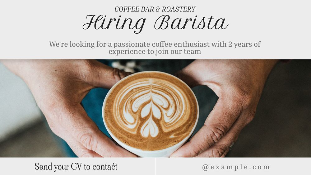 Hiring barista  blog banner template, editable text