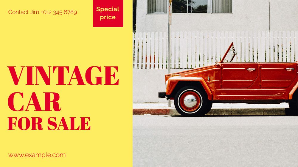 Vintage car sale  blog banner template, editable text