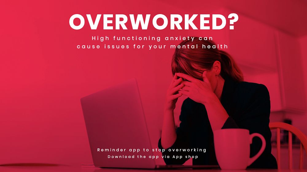 Overworking app ad  blog banner template, editable text