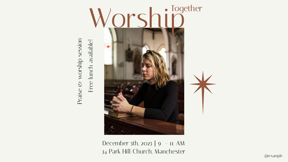 Worship session blog banner template, editable text