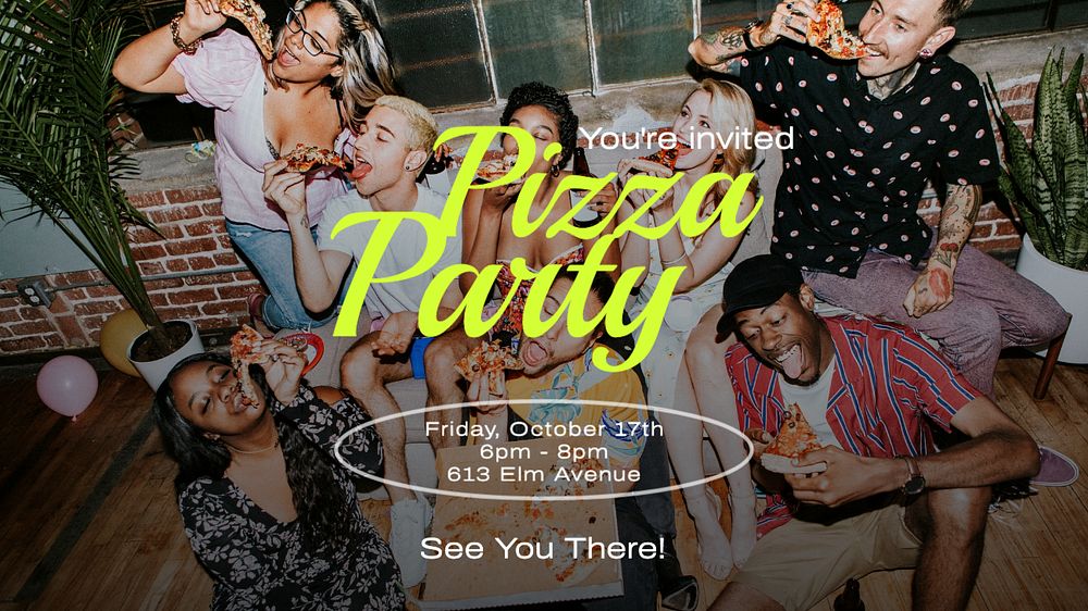 Pizza party invitation  blog banner template, editable text