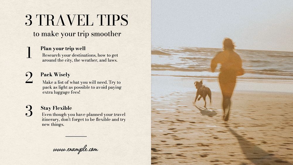 Travel tips  blog banner template, editable text