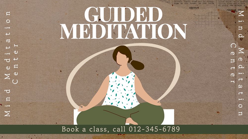 Guided meditation  blog banner template, editable text