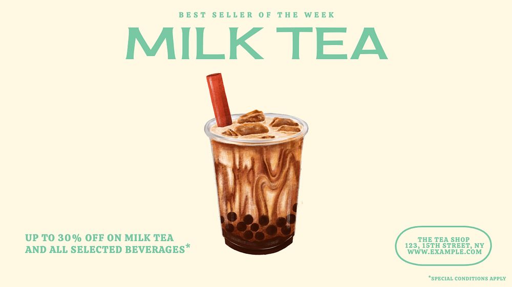 Milk tea shop  blog banner template, editable text