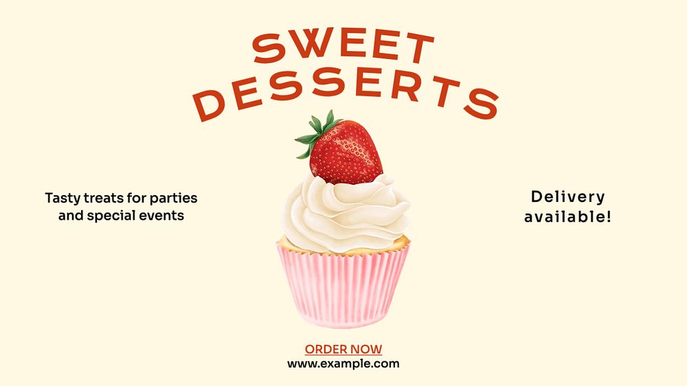 Sweet desserts  blog banner template, editable text