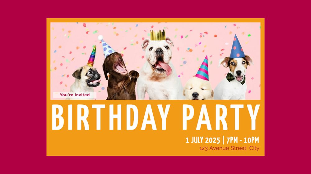 Birthday party blog banner template, editable text