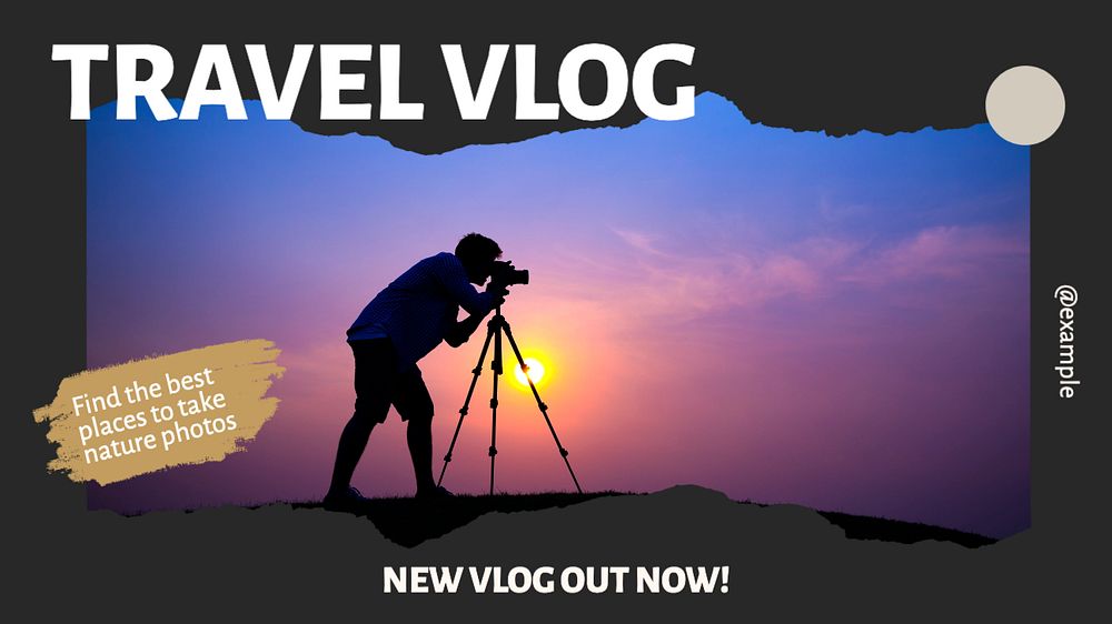 Travel vlog  blog banner template, editable text