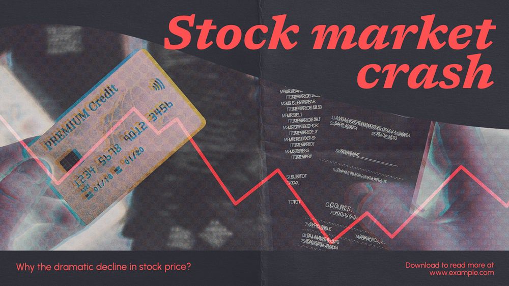 Stock market crash blog banner template, editable text