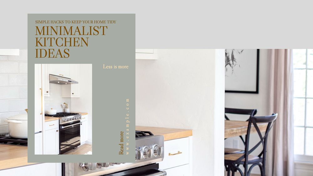 Kitchen interior  blog banner template, editable text