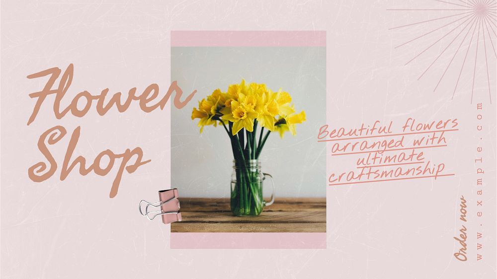 Flower shop  blog banner template, editable text