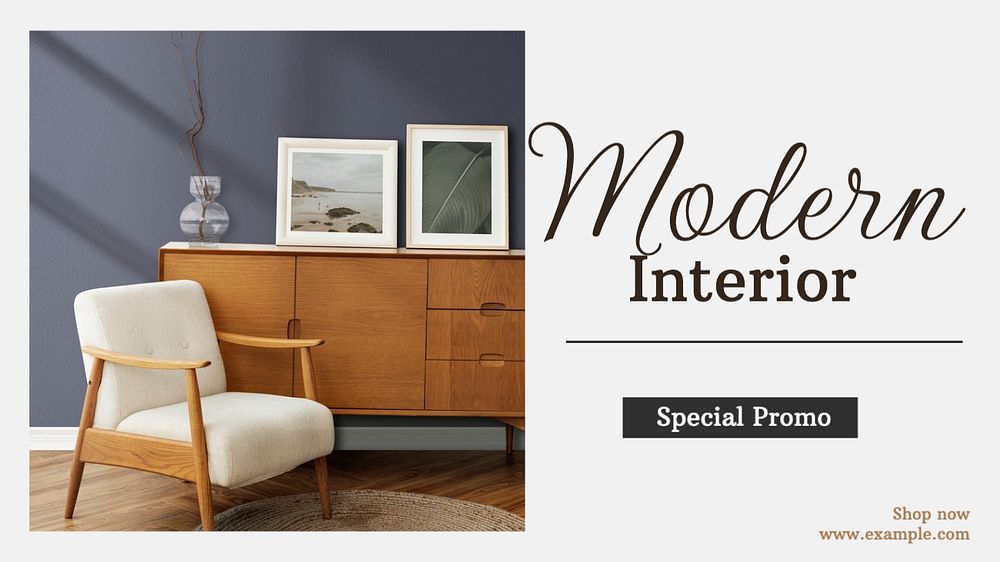 Modern interior  blog banner template, editable text