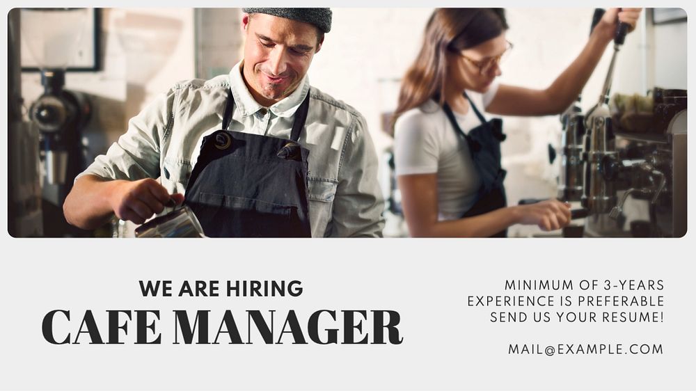 Cafe manager job blog banner template, editable text