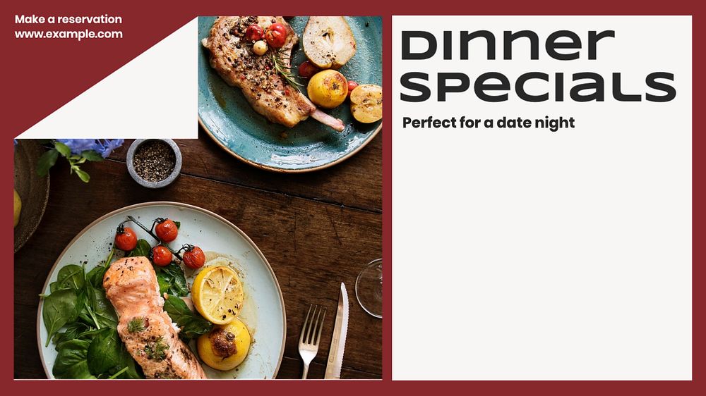 Dinner specials blog banner template, editable text