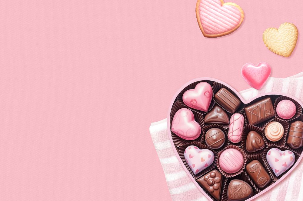 Valentine's chocolates background, editable digital paint illustration