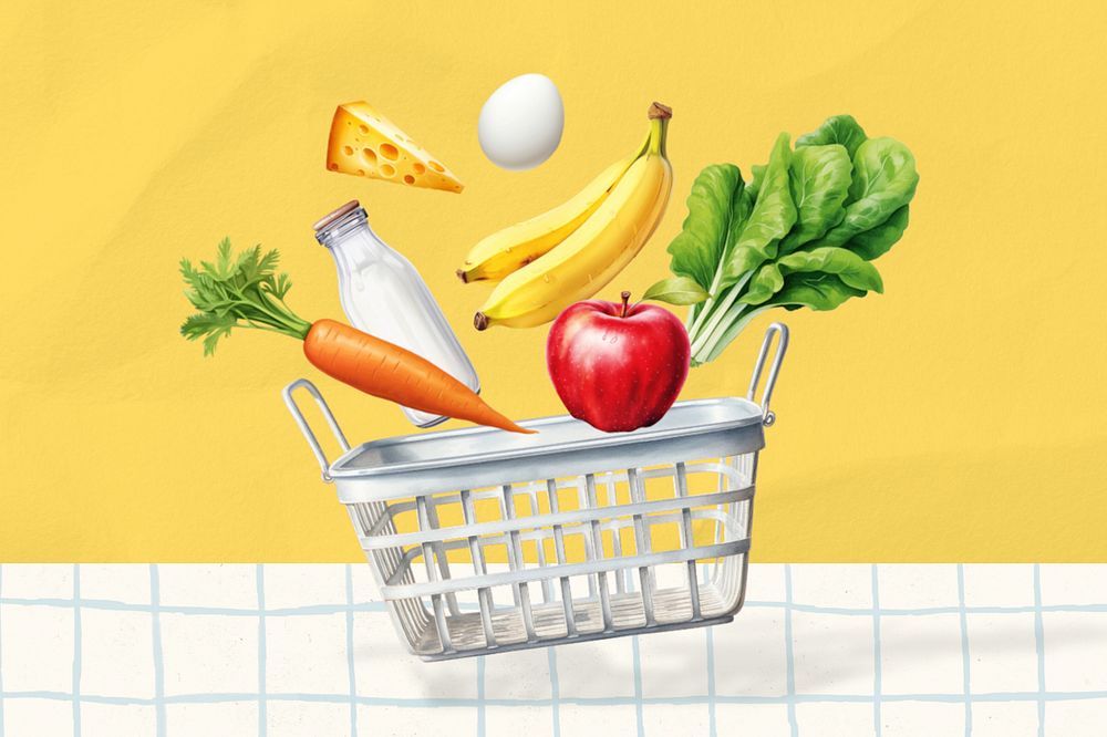 Editable grocery shopping digital paint illustration