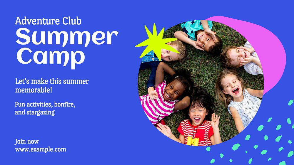 Summer camp  blog banner template, editable text