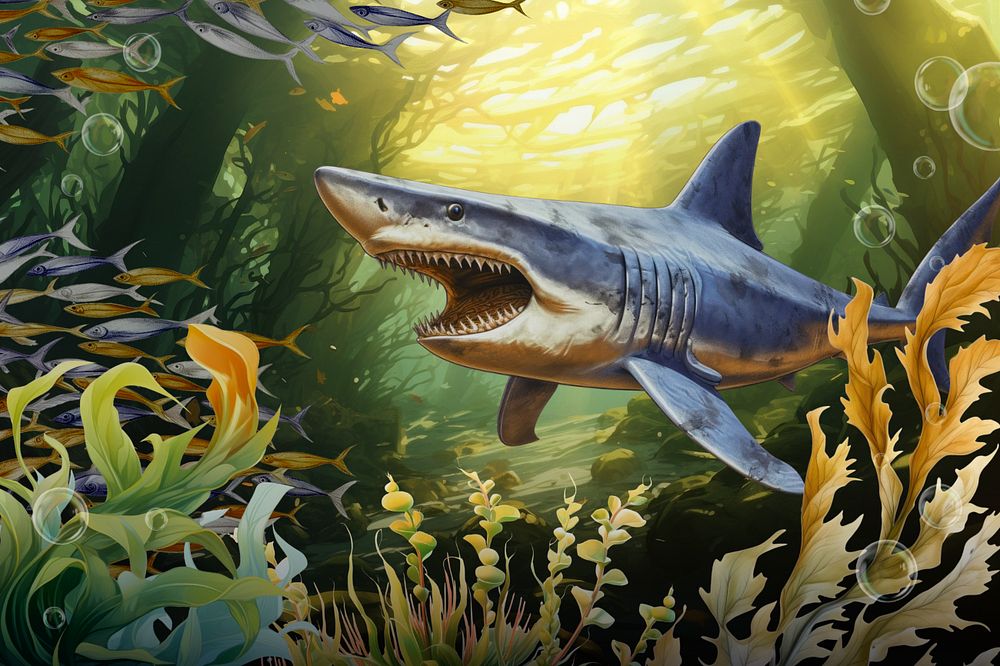 Editable shark digital paint illustration