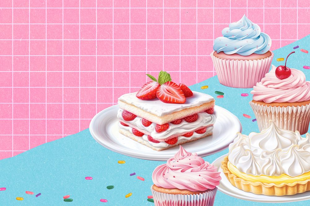 Dessert digital paint, editable pink background