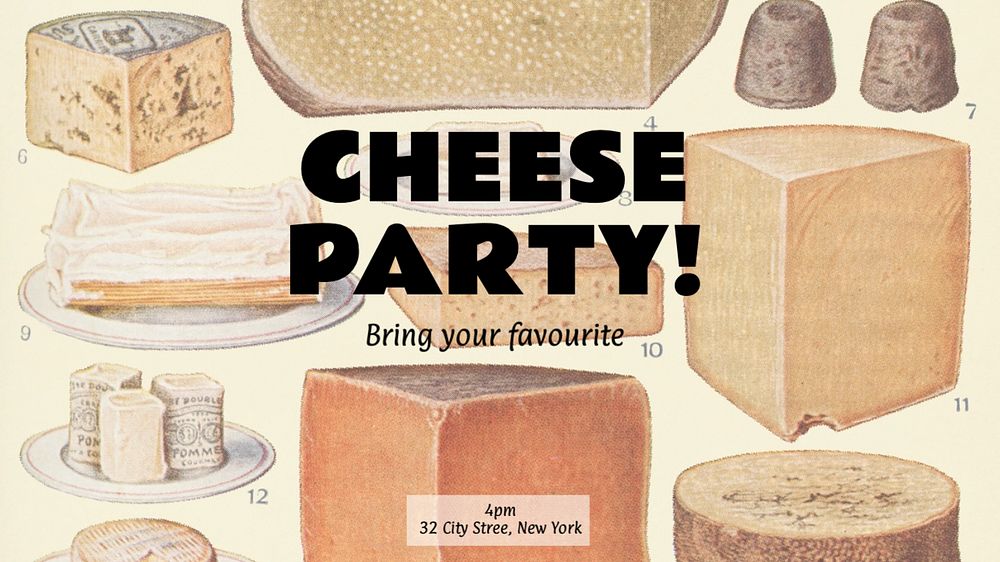 Cheese party  blog banner template, editable text