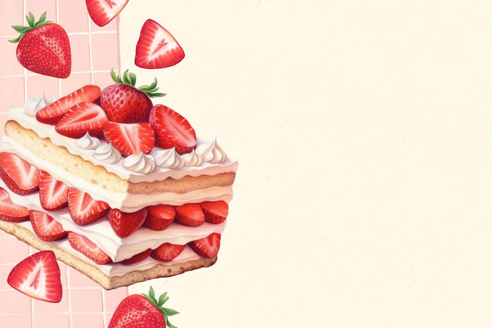 Strawberry shortcake background, editable digital paint illustration