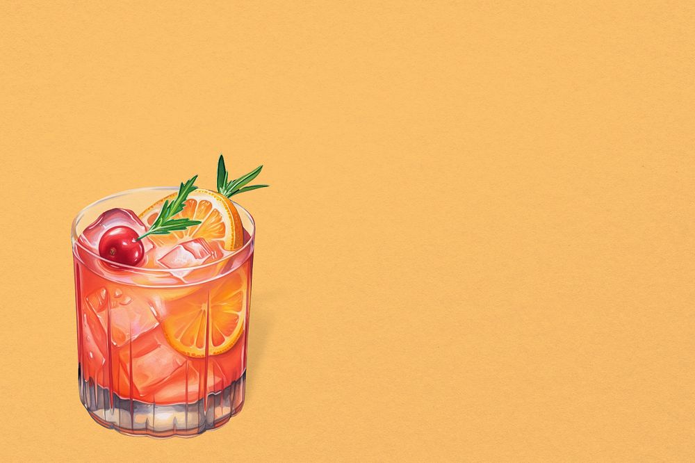 Old fashioned cocktail orange background, editable digital paint illustration