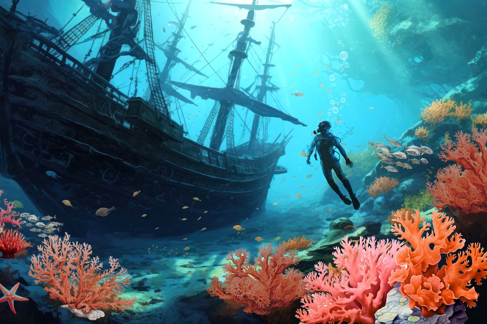 Editable underwater digital paint illustration