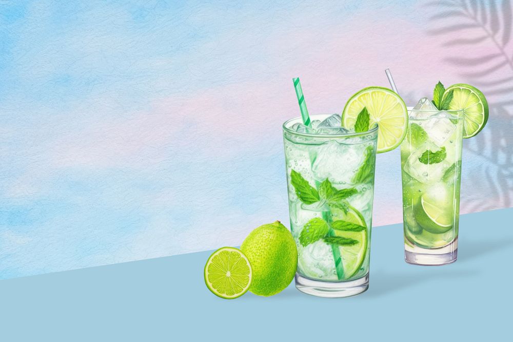 Mojito drinks background, editable digital paint illustration