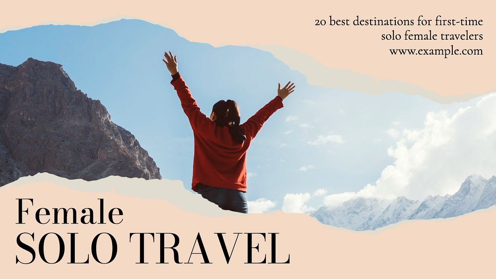 Female solo travel  blog banner template, editable text