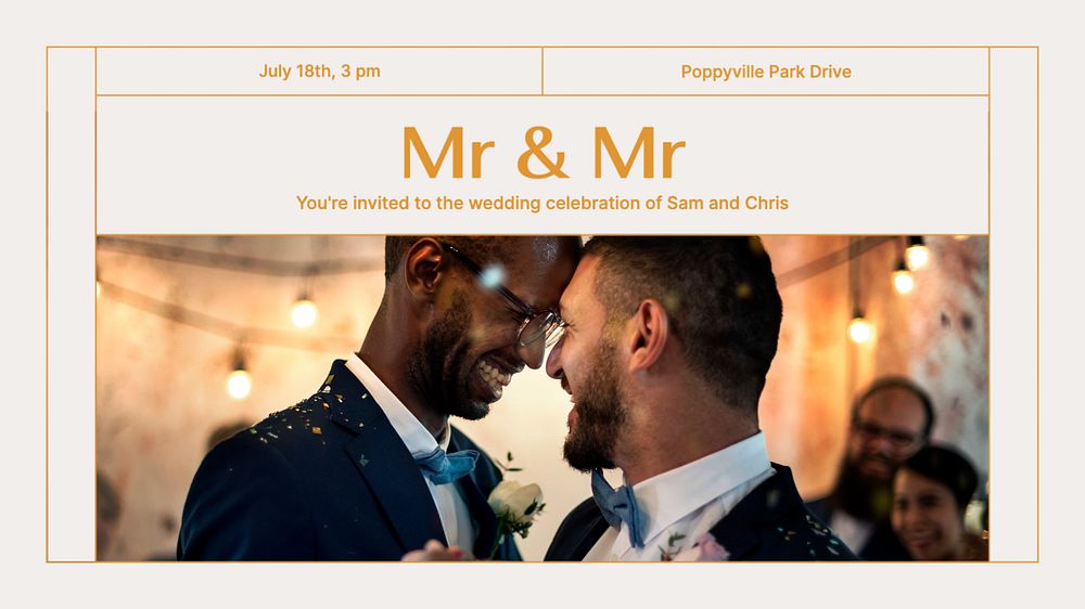 Gay wedding blog banner template, editable text